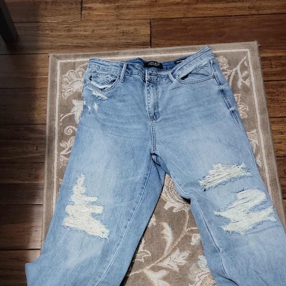 Judy Blue 13 Straight Leg Light Blue Distressed Boyfriend Jeans